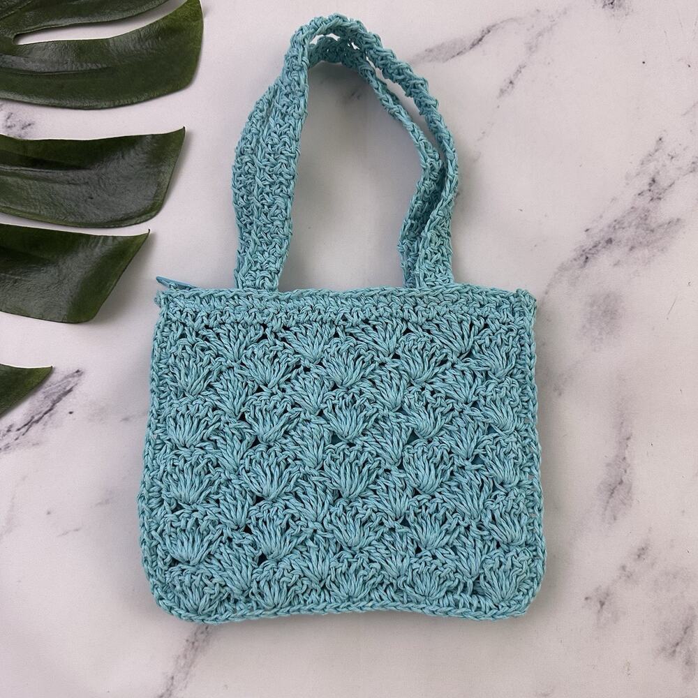Charter Club Vintage Y2k Mini Bag Purse Turquoise Blue Woven Coin Pouch Straw